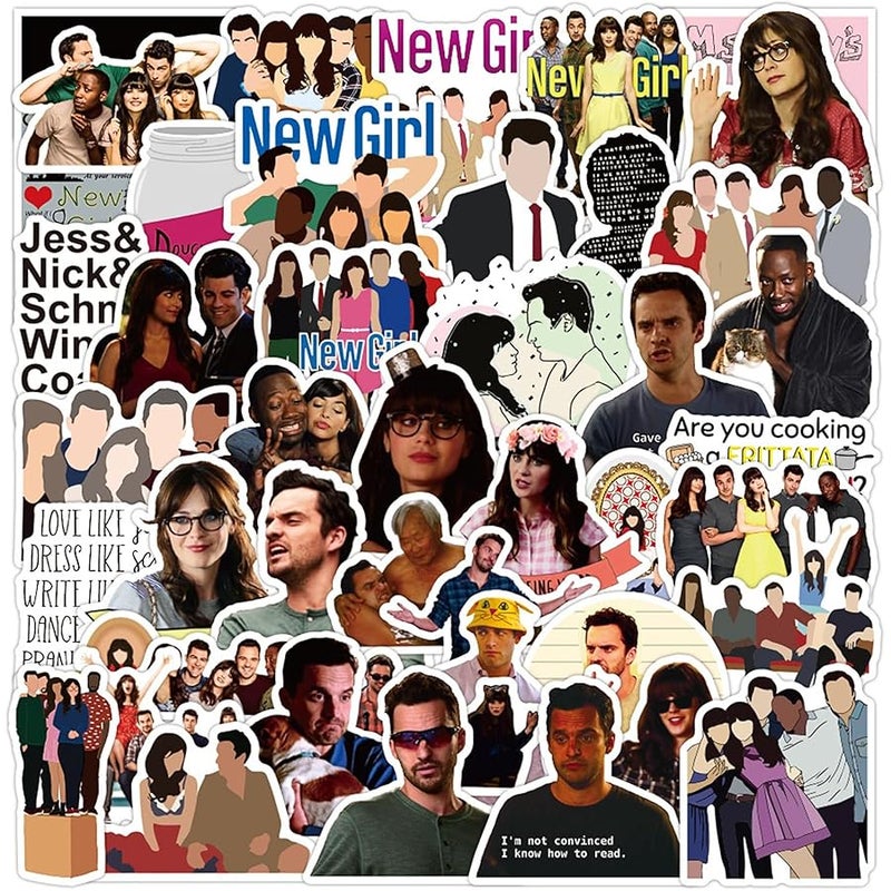 LHST 50pcs New Girl Stickers TV Play Sticker Goodie Bag Stuffers Vinyl Waterproof Holiday Party Stickers for Kids and Youth Adult Party Favors Gifts Party Supplies Decorations (New Girl) - Image 1