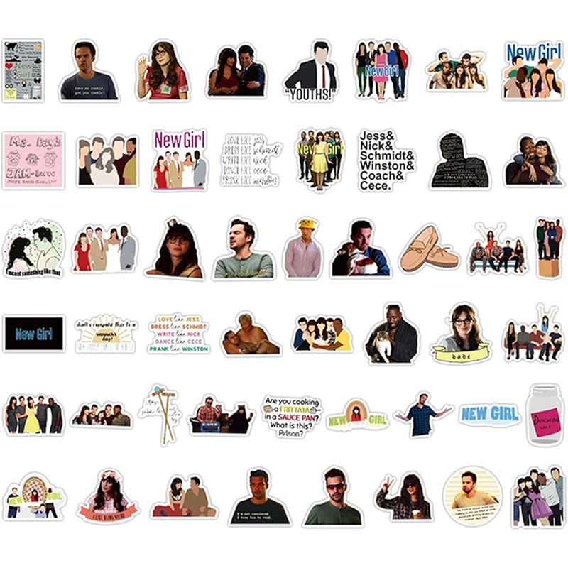 LHST 50pcs New Girl Stickers TV Play Sticker Goodie Bag Stuffers Vinyl Waterproof Holiday Party Stickers for Kids and Youth Adult Party Favors Gifts Party Supplies Decorations (New Girl) - Image 3