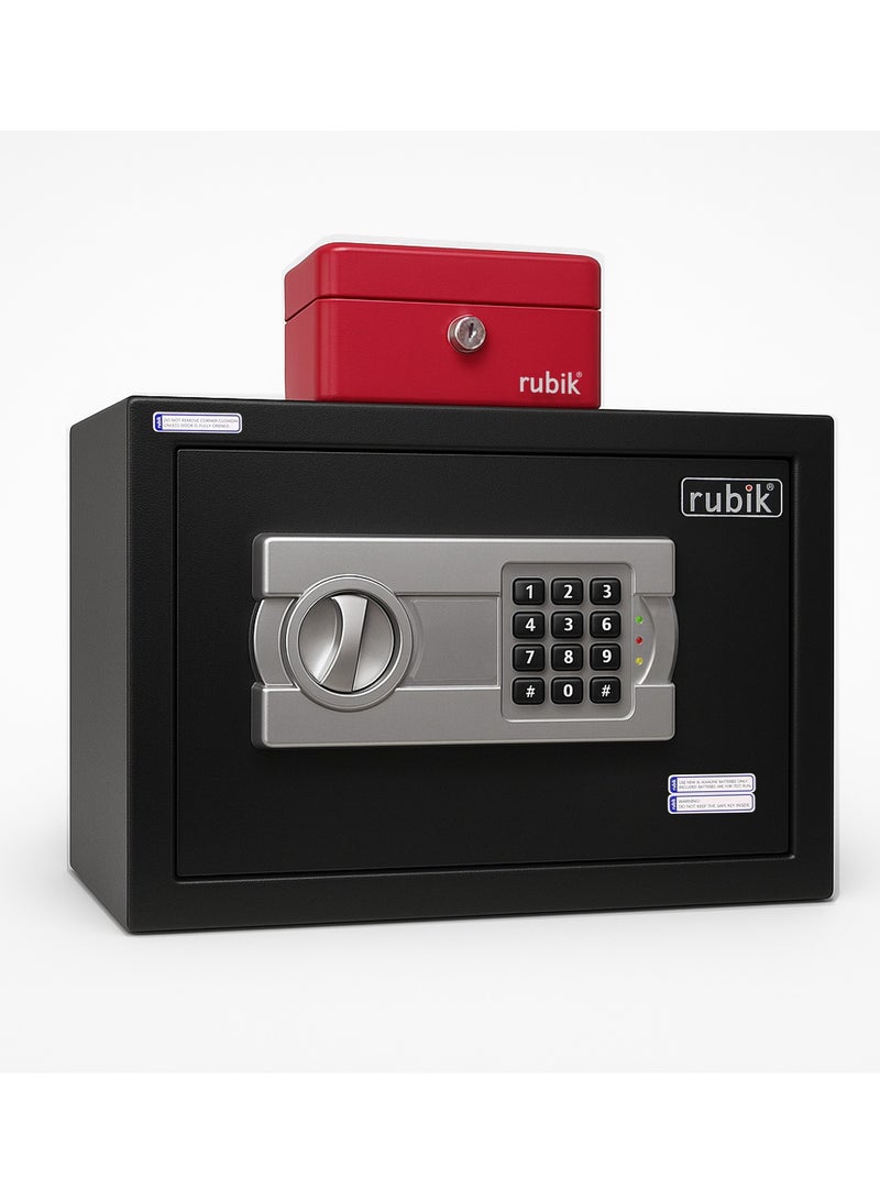 Rubik 2pcs A4 Documents Size Safe Box Digital Keypad and Key Lock + Cash Box, Security Locker Protect Cash Jewelry Passports for Home Office 6Kg (Size 25x35x25cm) Black/Red  - Image 1