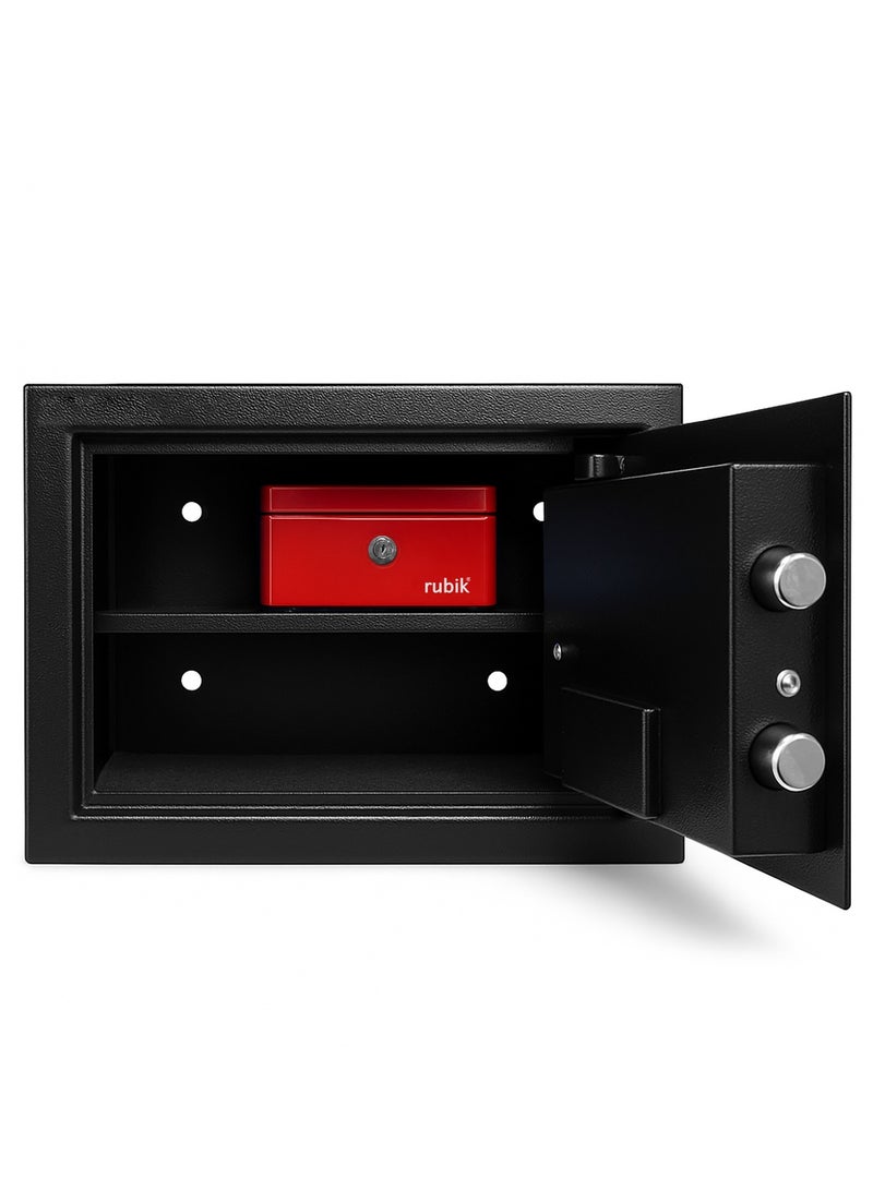 Rubik 2pcs A4 Documents Size Safe Box Digital Keypad and Key Lock + Cash Box, Security Locker Protect Cash Jewelry Passports for Home Office 6Kg (Size 25x35x25cm) Black/Red  - Image 2