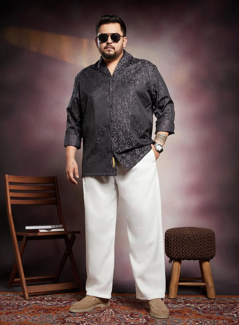 Instafab Plus Instafab Plus Men's Midnight Black Splatter-Imprint Shirt For Casual Wear | Spread Collar | Long Cuffed Sleeves | Button Closure | Plus Size Shirt Crafted With Comfort Fit For Everyday Wear
