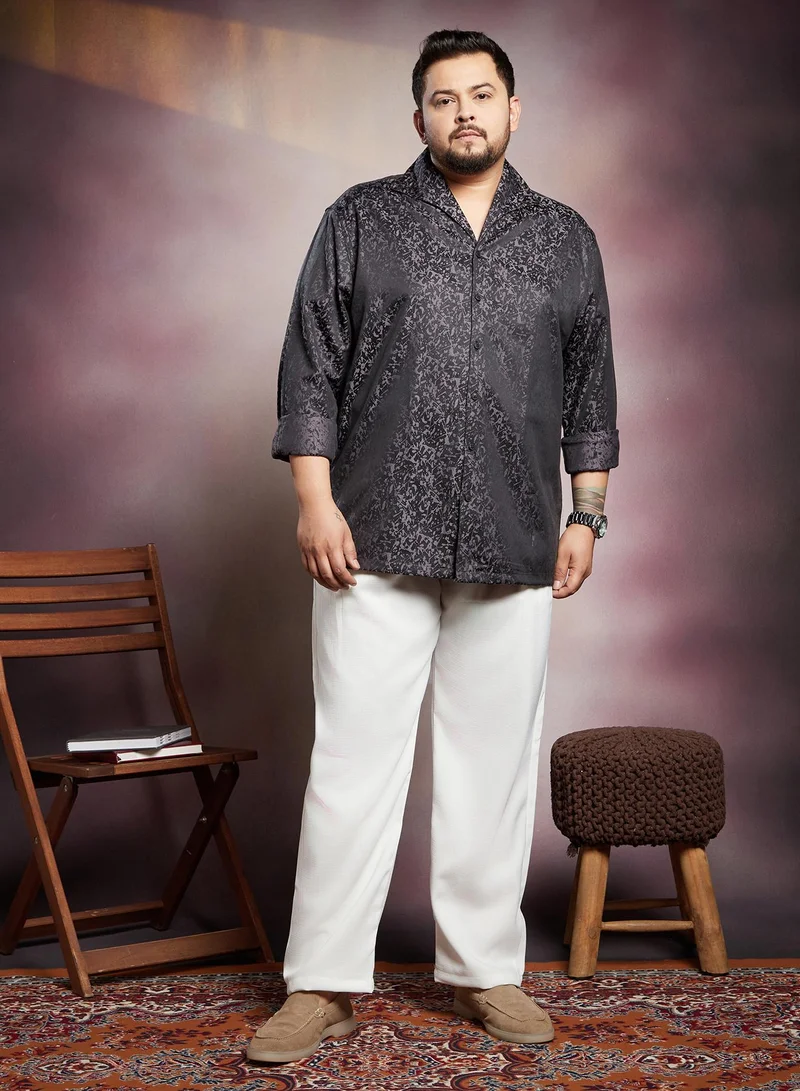 Instafab Plus Instafab Plus Men's Midnight Black Splatter-Imprint Shirt For Casual Wear | Spread Collar | Long Cuffed Sleeves | Button Closure | Plus Size Shirt Crafted With Comfort Fit For Everyday Wear