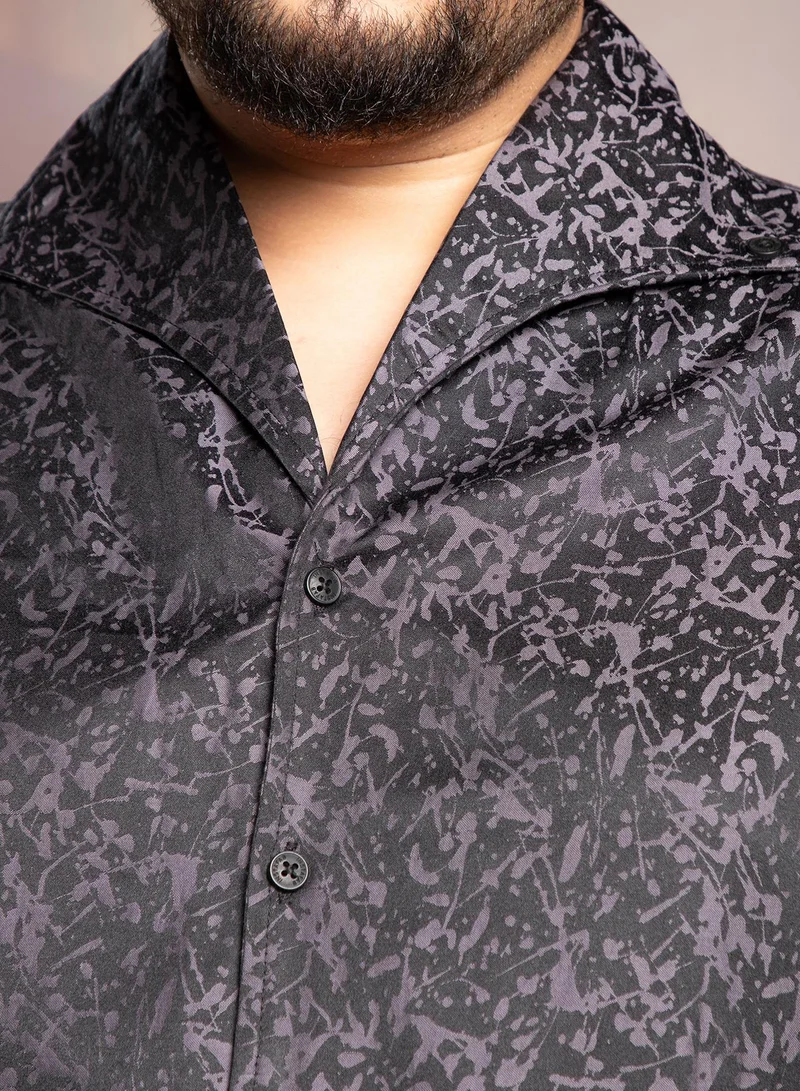 Instafab Plus Instafab Plus Men's Midnight Black Splatter-Imprint Shirt For Casual Wear | Spread Collar | Long Cuffed Sleeves | Button Closure | Plus Size Shirt Crafted With Comfort Fit For Everyday Wear