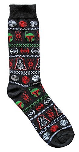 HYP Star Wars Boba Fett/Darth Vader Ugly Sweater Pattern Men's Crew Christmas Socks Black 6-12 - Image 5