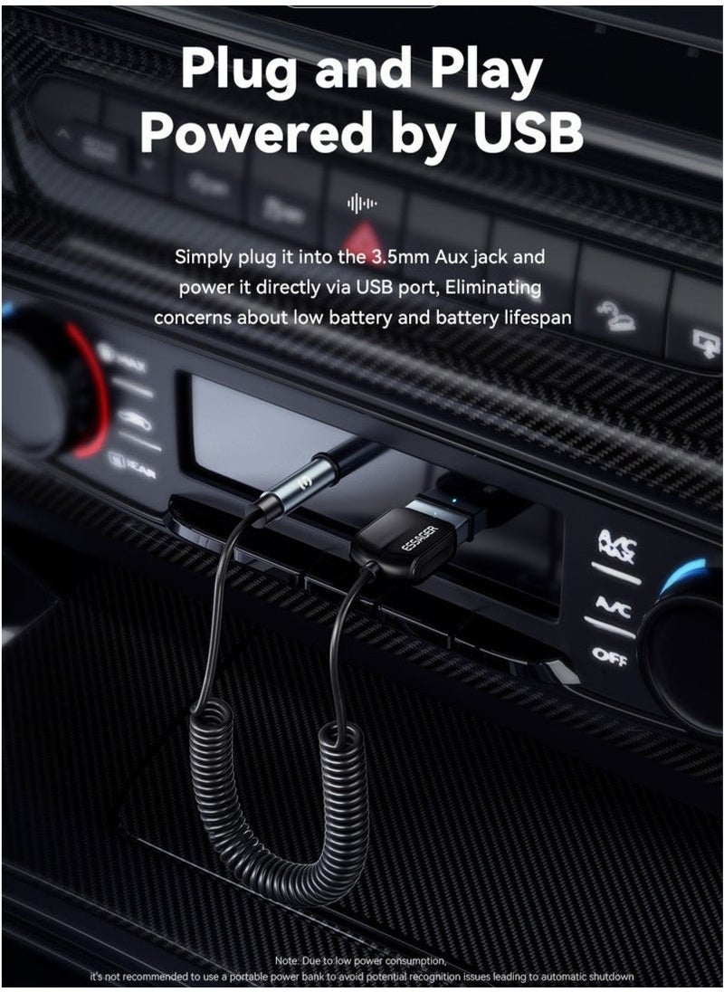 ESSAGER Aux Bluetooth Adapter for Car,Essager Noise Cancelling Bluetooth 5.0 Receiver,Lossless Music USB to 3.5mm Jack Audio Adapter with Built-in Microphone for Car Kits/Home Stereo/Handsfree Call Speaker  - Image 4