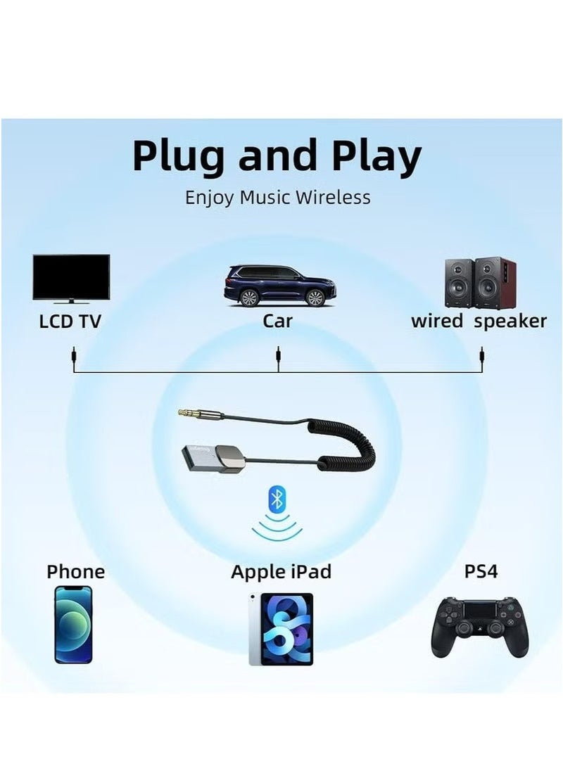 ESSAGER Aux Bluetooth Adapter for Car,Essager Noise Cancelling Bluetooth 5.0 Receiver,Lossless Music USB to 3.5mm Jack Audio Adapter with Built-in Microphone for Car Kits/Home Stereo/Handsfree Call Speaker  - Image 5