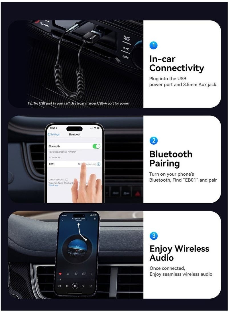 Aux Bluetooth Adapter للسيارة ، ضوضاء Essager إلغاء جهاز استقبال Bluetooth 5.0 ، محول صوت USB بدون خسارة إلى 3.5 مم مع ميكروفون مدمج لأطقم السيارات/استريو المنزل/مكالمة هدية.