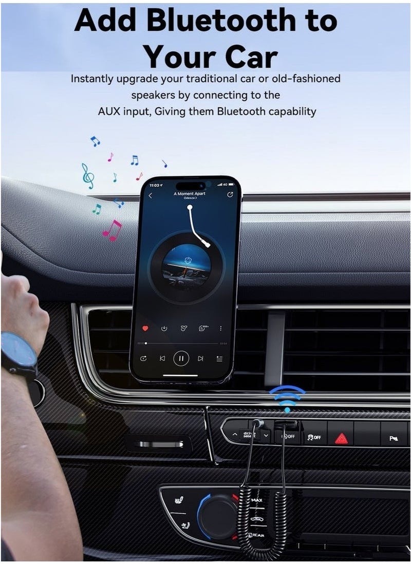 ESSAGER Aux Bluetooth Adapter for Car,Essager Noise Cancelling Bluetooth 5.0 Receiver,Lossless Music USB to 3.5mm Jack Audio Adapter with Built-in Microphone for Car Kits/Home Stereo/Handsfree Call Speaker  - Image 2