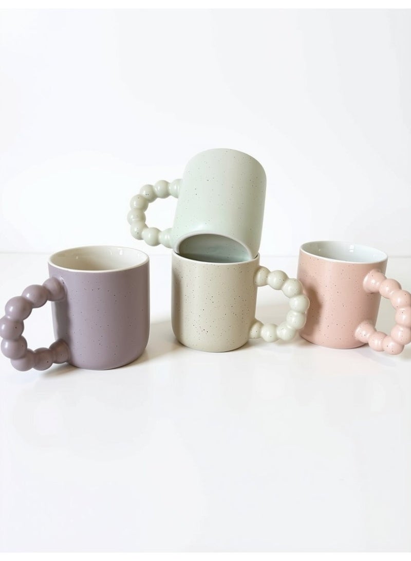 Serenova 4-Piece Ceramic Coffee Mug Set with Beaded Ball Handles, 352 ml / 12 oz Each – Assorted Pastel Colours - Image 3