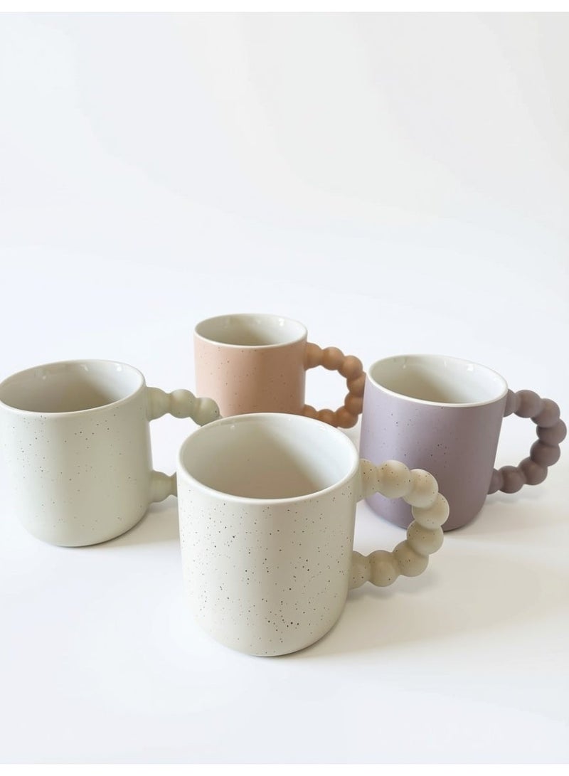 Serenova 4-Piece Ceramic Coffee Mug Set with Beaded Ball Handles, 352 ml / 12 oz Each – Assorted Pastel Colours - Image 4
