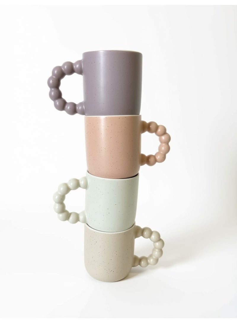 Serenova 4-Piece Ceramic Coffee Mug Set with Beaded Ball Handles, 352 ml / 12 oz Each – Assorted Pastel Colours - Image 2