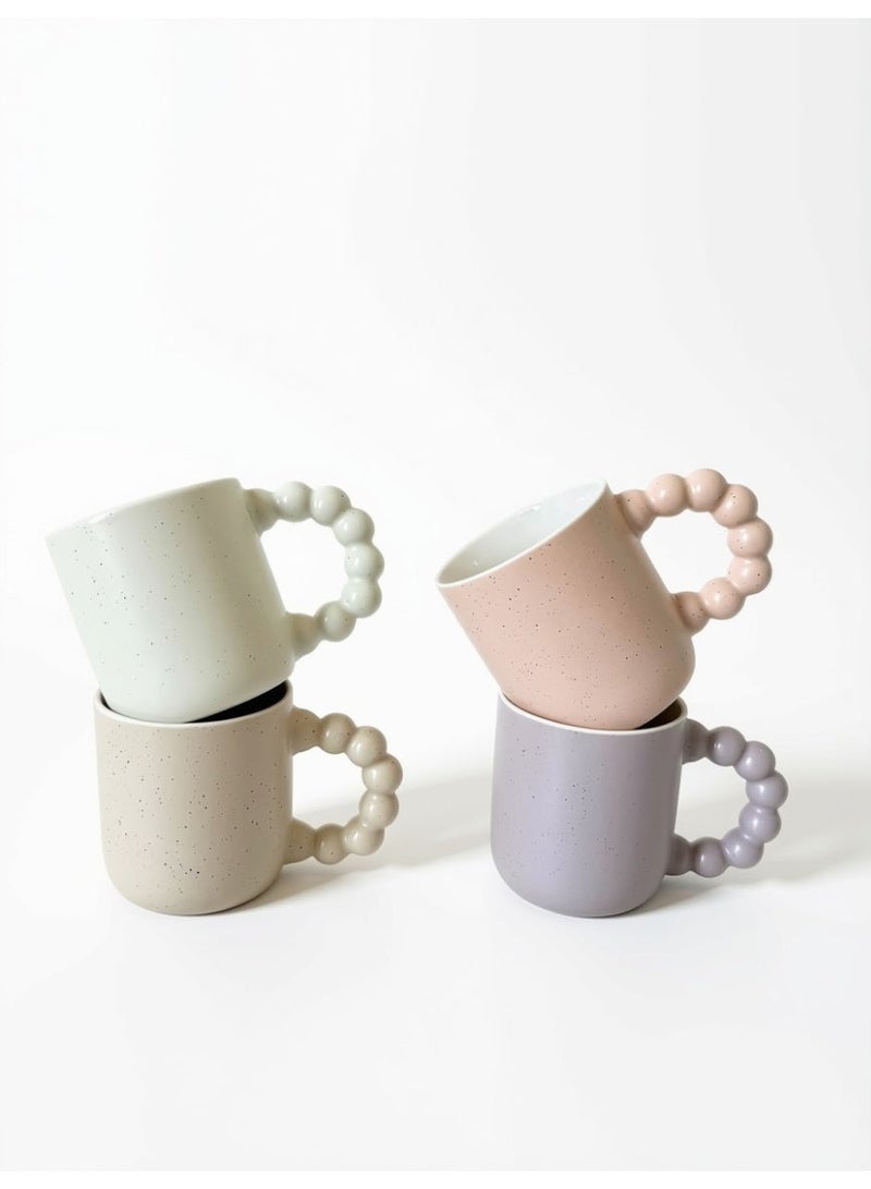 Serenova 4-Piece Ceramic Coffee Mug Set with Beaded Ball Handles, 352 ml / 12 oz Each – Assorted Pastel Colours - Image 1