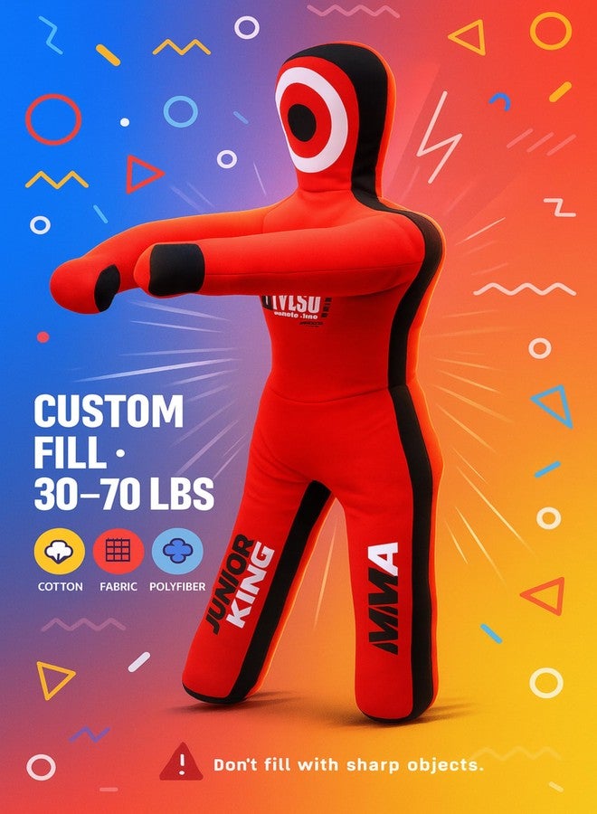 Stylso Un-Filled Wrestling Dummy for Kids – Youth Grappling Dummies BJJ, MMA, Jiu Jitsu & Judo Training Partner – Durable Martial Arts Practice Buddy (Red, 3ft / 36 Inches) - Image 3