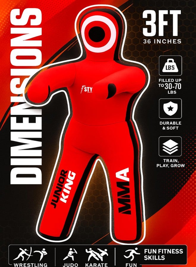 Stylso Un-Filled Wrestling Dummy for Kids – Youth Grappling Dummies BJJ, MMA, Jiu Jitsu & Judo Training Partner – Durable Martial Arts Practice Buddy (Red, 3ft / 36 Inches) - Image 4
