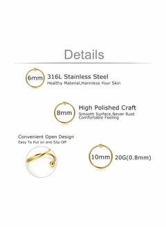 SYOSI 18Pcs 20g Stainless Steel Nose Ring Hoop Septum Ring Cartilage Helix Ear Piercing 6mm 8mm 10mm  - Image 4