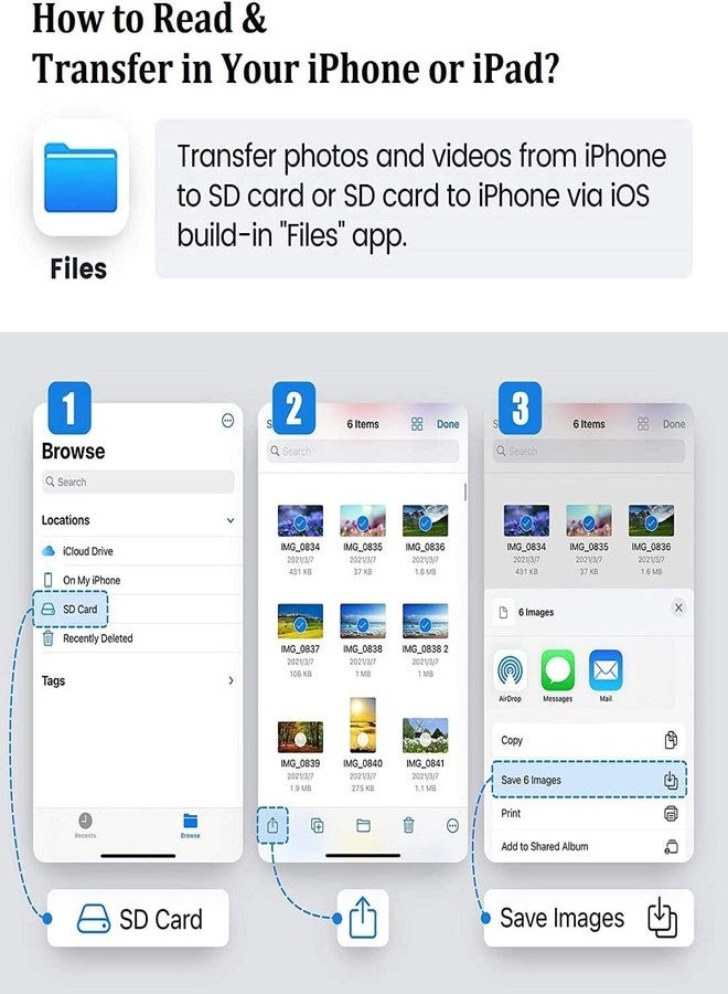esbeecables Sd Card Reader for iPhone iPad Camera,[Apple MFi Certified] Dual Slot Lightning to SD/TF Card Camera Memory Card Reader Adapter for iPhone 14/13/12/11/X/XS/XR/8/7 iPad,Quickly Transfer Photos Videos - Image 5