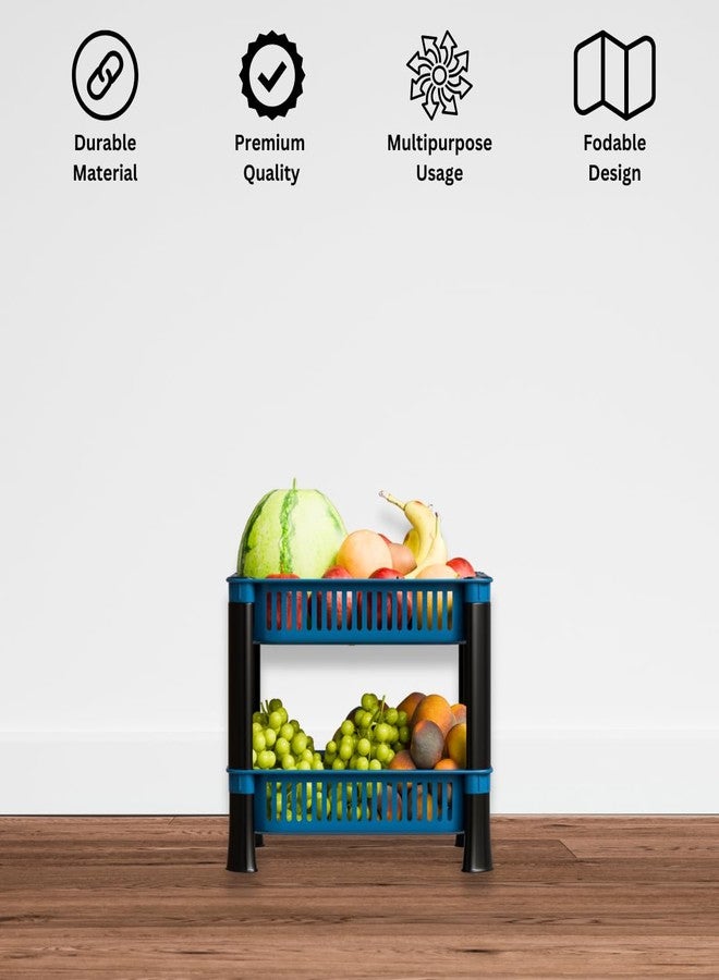 Biltoxi Plastic Multipurpose Kitchen Storage Rack Basket & Organizer – Stackable Shelves for Onion, Potato, Vegetables, Fruits, Grocery & Household Items (2 Layer, Navyblue) - Image 3