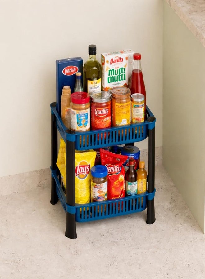 Biltoxi Plastic Multipurpose Kitchen Storage Rack Basket & Organizer – Stackable Shelves for Onion, Potato, Vegetables, Fruits, Grocery & Household Items (2 Layer, Navyblue) - Image 1