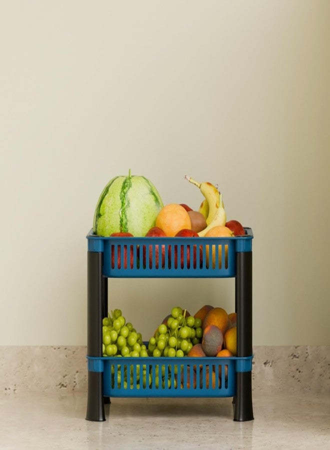 Biltoxi Plastic Multipurpose Kitchen Storage Rack Basket & Organizer – Stackable Shelves for Onion, Potato, Vegetables, Fruits, Grocery & Household Items (2 Layer, Navyblue) - Image 5