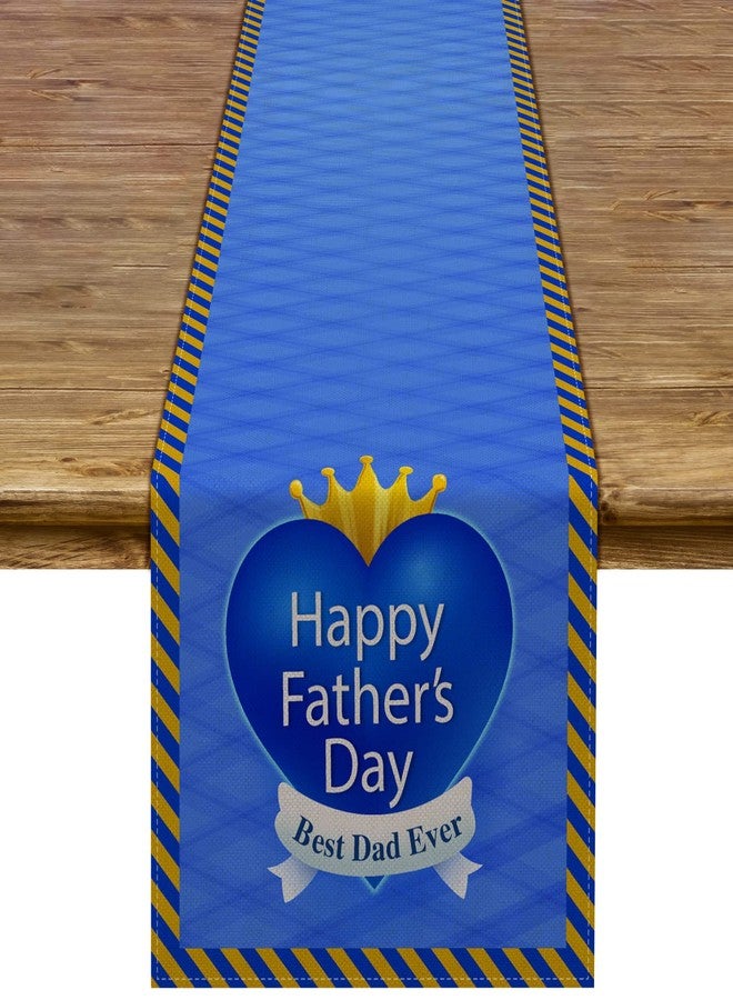 Pudodo Happy Father's Day Table Runner Best Dad Ever Tablecloth Blue Stripes Fireplace Kitchen Dining Room Home Decoration (13" x 72") - Image 1