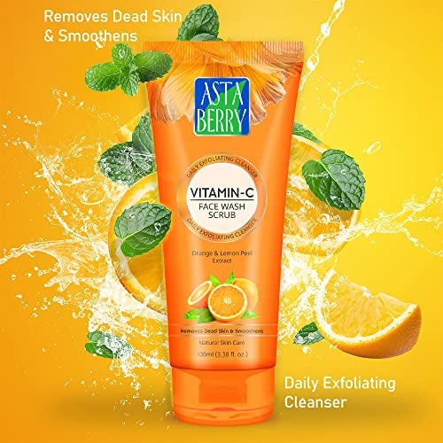 Astaberry Vitamin C Face Wash Scrub for Glowing Skin- With Vitamin C | Neem & Orange Peel Extract | Skin Illumination & Exfoliating - (Pack of 2 (100ml X 2)) - Image 2