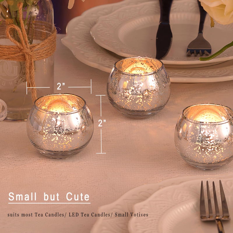 LAMORGIFT Silver Votive Candle Holders Set of 12 - Mercury Glass Votives Candle Holder - Christmas Tealight Candle Holder for Home Decor and Weddings/Parties Table Centerpieces - Image 2