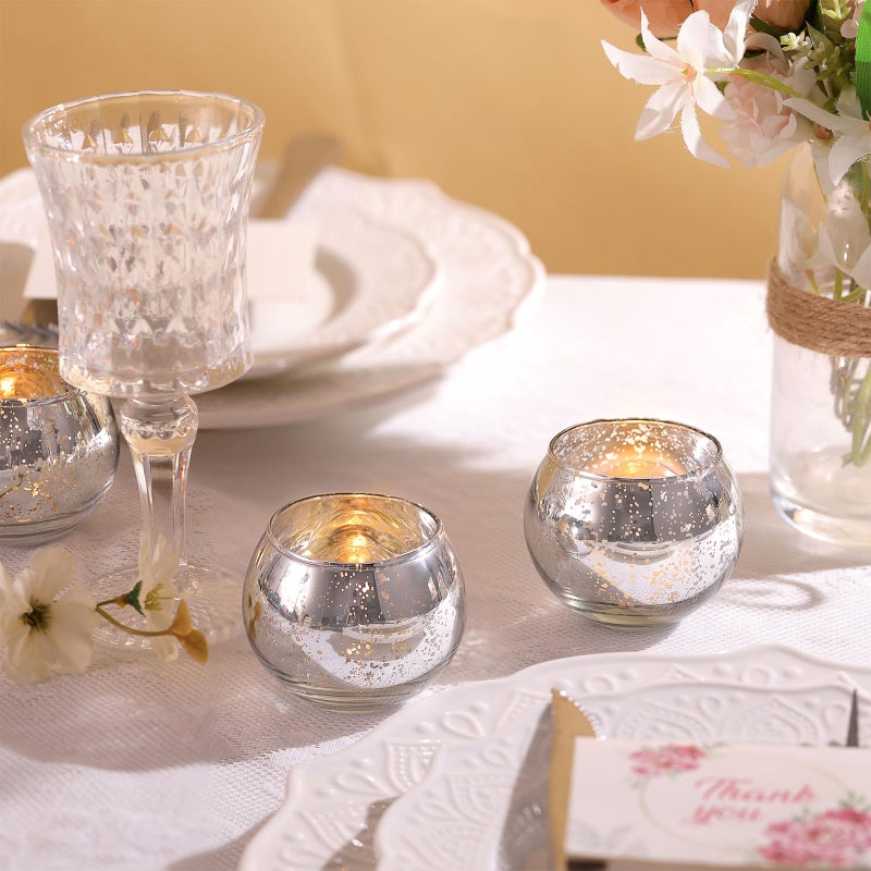 LAMORGIFT Silver Votive Candle Holders Set of 12 - Mercury Glass Votives Candle Holder - Christmas Tealight Candle Holder for Home Decor and Weddings/Parties Table Centerpieces - Image 5