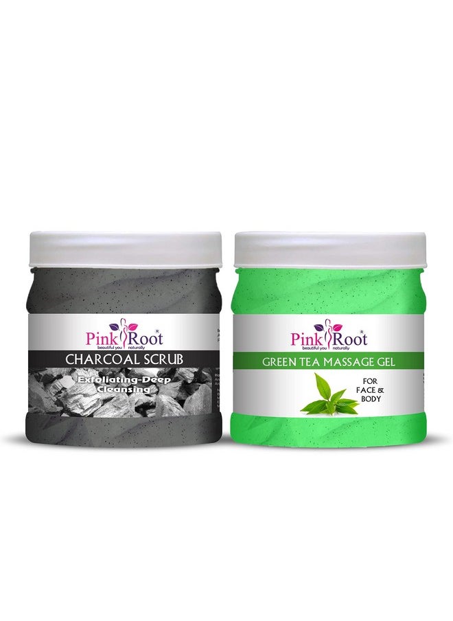 Pink Root Pink Root Green Tea Massage Gel 500ml with Charcoal Scrub 500ml  - Image 1