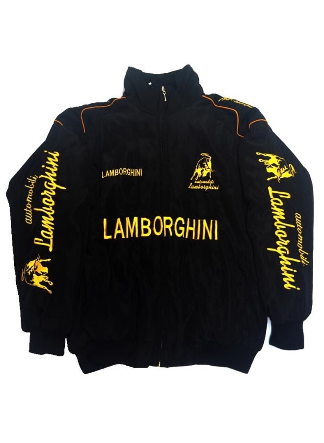 Lamborghini F1 Racing Jacket - Shell/UPS Sponsor Badges, Color Block, Embroidered Logo, Full-Zip Design, Unisex Motorsport Streetwear Coat - Image 1