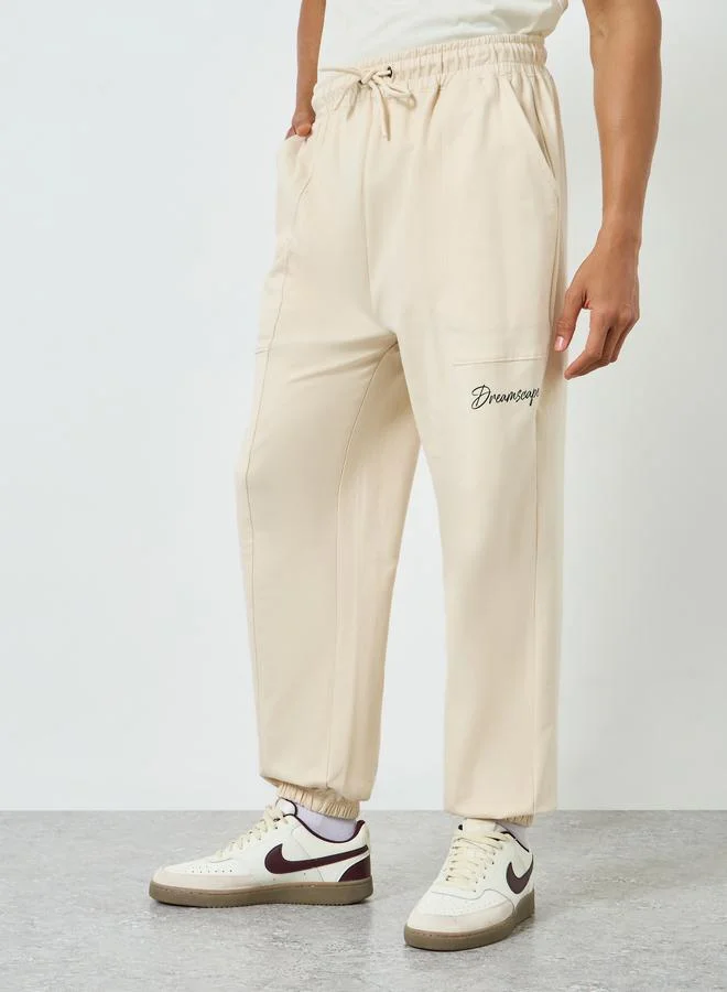 Men Khaki Panelled Oversized Joggers