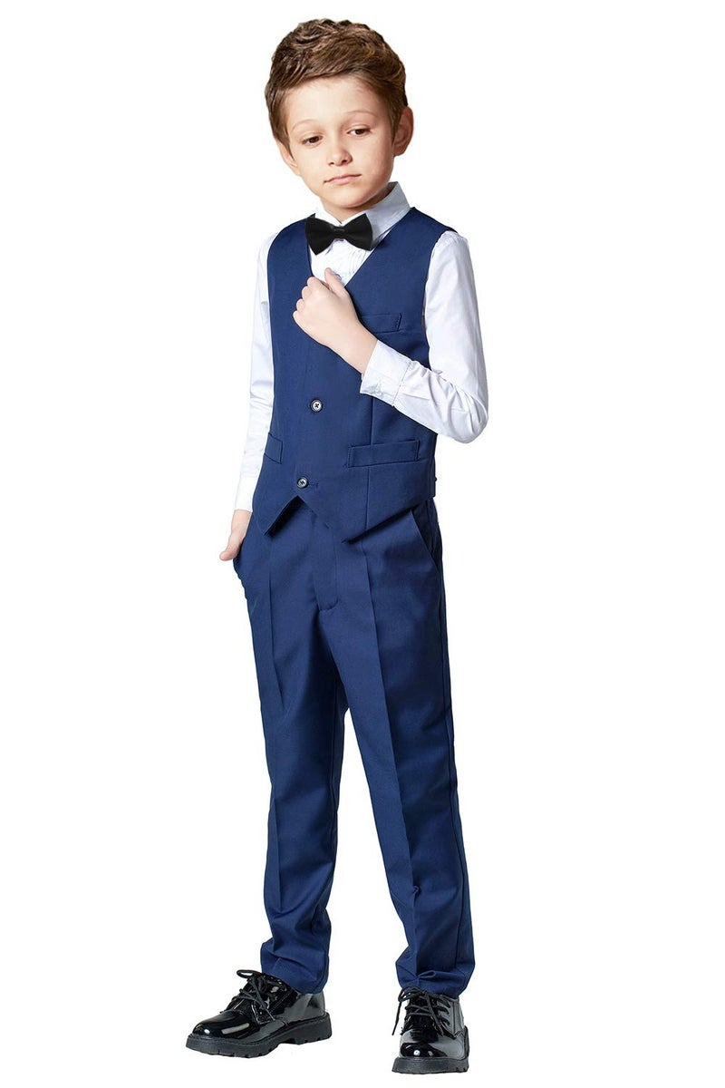 SaiLiiny Toddler Suits for Boys Wedding Suit Dress Shirt Navy Blue Vest and Pants Sets for Boy with Bow Tie Size 5 - Image 1