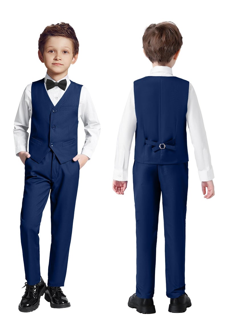 SaiLiiny Toddler Suits for Boys Wedding Suit Dress Shirt Navy Blue Vest and Pants Sets for Boy with Bow Tie Size 5 - Image 4