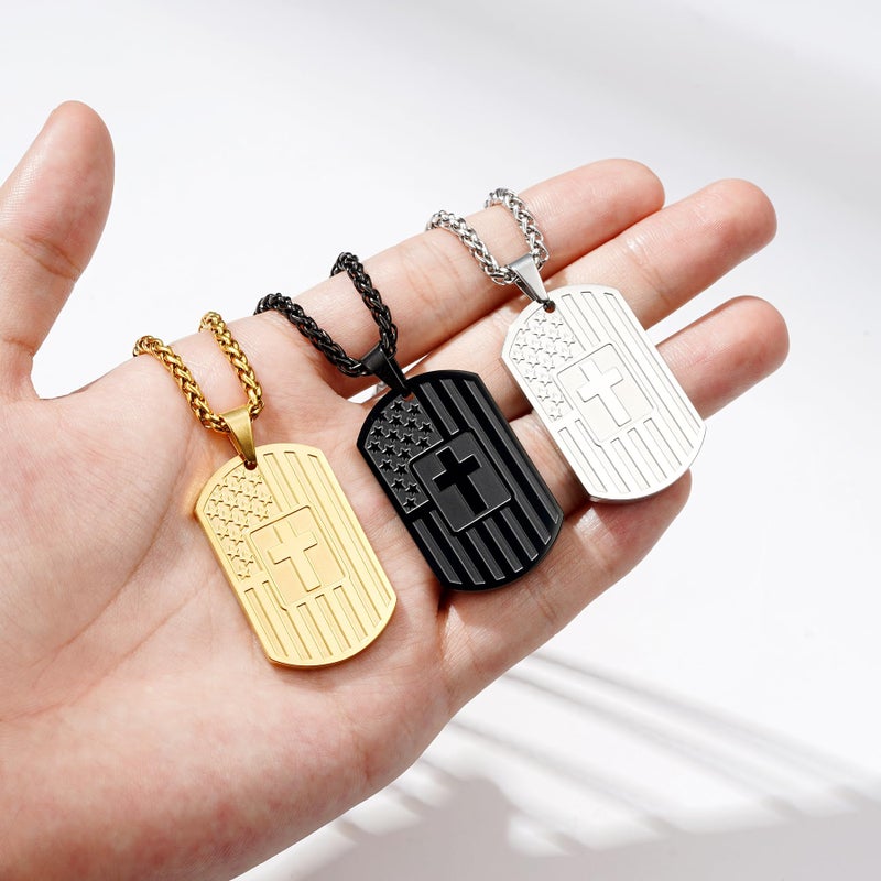 DuoDiner Dog Tag Necklace for Men, Stainless Steel Pendant Chain American Flag Cross Baptism Religious Christian First Communion Confirmation Jewelry Gifts Joshua 1:9 Black - Image 5