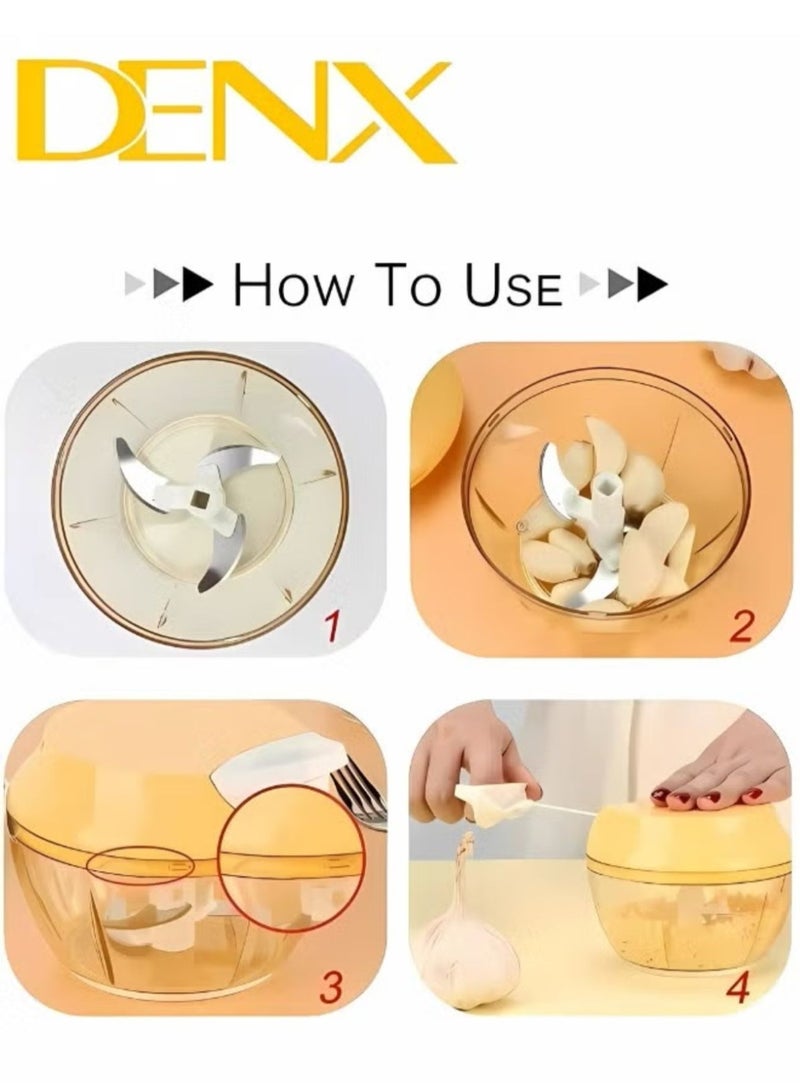 Denx Manual Food Chopper And Cutter With A Pull Cord For Chopping Onions, Garlic, And Vegetables, Multicolour - Image 4
