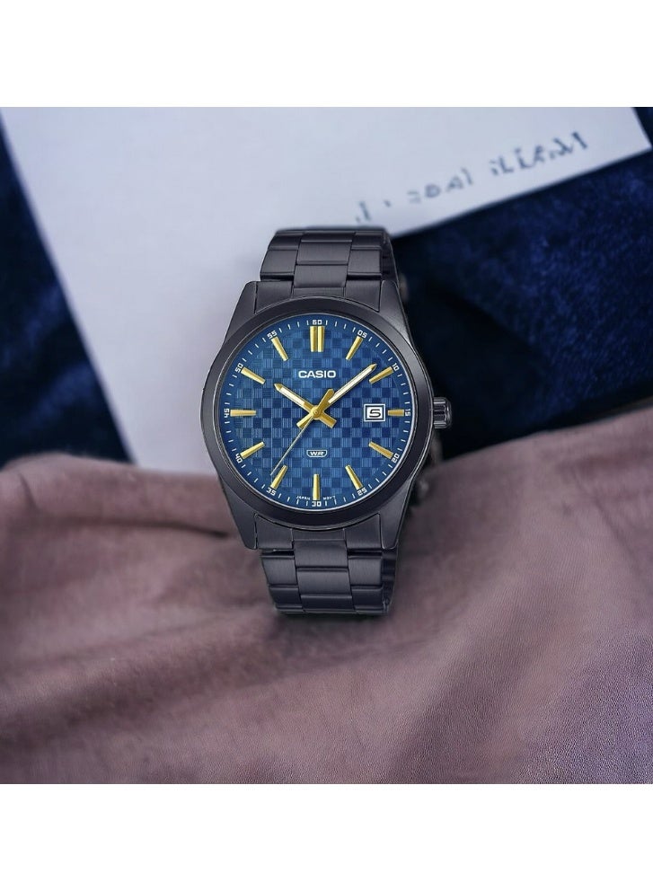كاسيو ساعة كاسيو رجالية ستانلس ستيل باللون الأسود MTP-VD03B-2AUDF – ميناء أزرق بتصميم نحيف مع عرض للتاريخ - Image 5