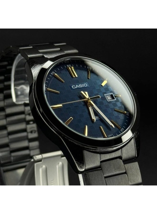 كاسيو ساعة كاسيو رجالية ستانلس ستيل باللون الأسود MTP-VD03B-2AUDF – ميناء أزرق بتصميم نحيف مع عرض للتاريخ - Image 3