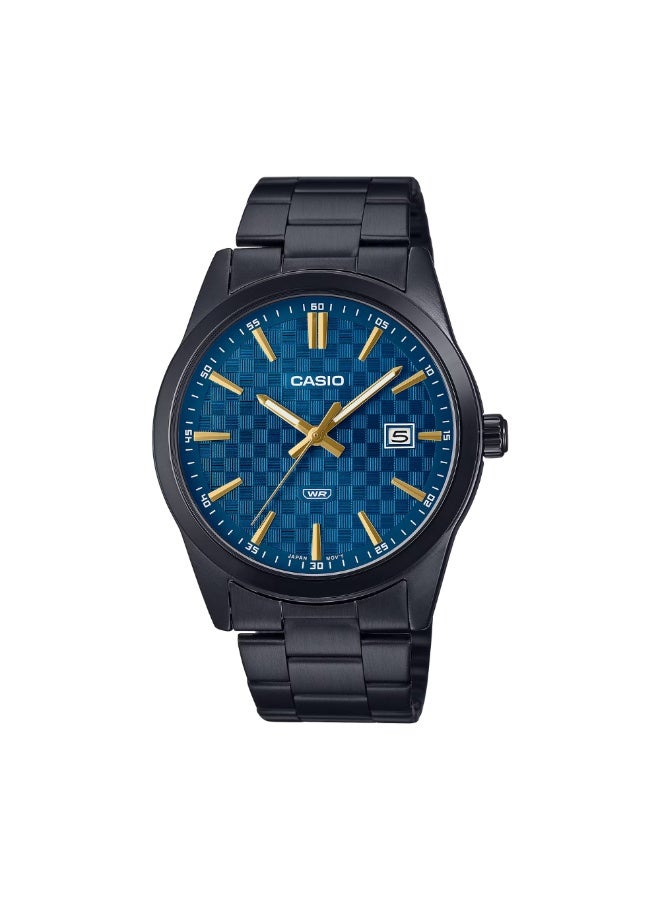 كاسيو ساعة كاسيو رجالية ستانلس ستيل باللون الأسود MTP-VD03B-2AUDF – ميناء أزرق بتصميم نحيف مع عرض للتاريخ - Image 1