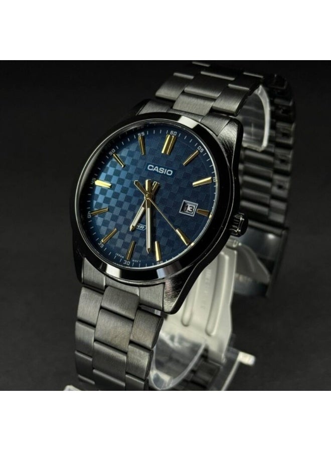 كاسيو ساعة كاسيو رجالية ستانلس ستيل باللون الأسود MTP-VD03B-2AUDF – ميناء أزرق بتصميم نحيف مع عرض للتاريخ - Image 2