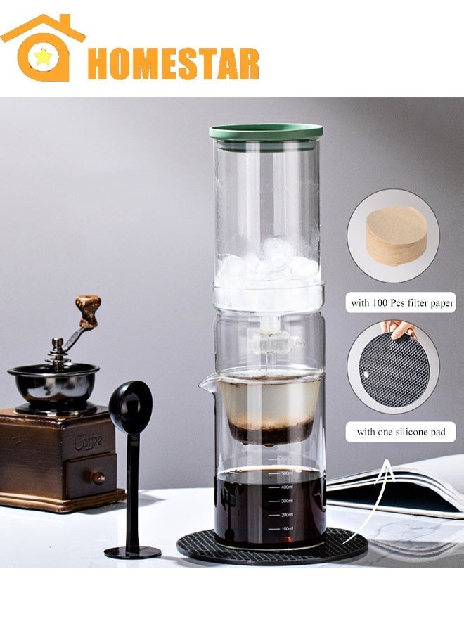 HOMESTAR Cold Brew Coffee Maker, 600ml Portable Cold Brew Coffee Maker, Glass Coffee Pot Ice Drip Pot for Cold Drinking Tea Cold Brew Coffee - Image 1