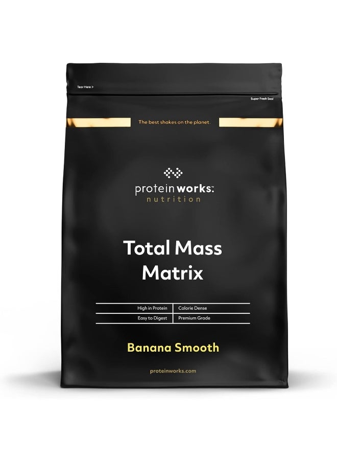 THE PROTEIN WORKS - Total Mass Matrix Mass Gainer High Calorie Powder Mass Building Shake 16 Servings Banana Smooth 2Kg - Image 1