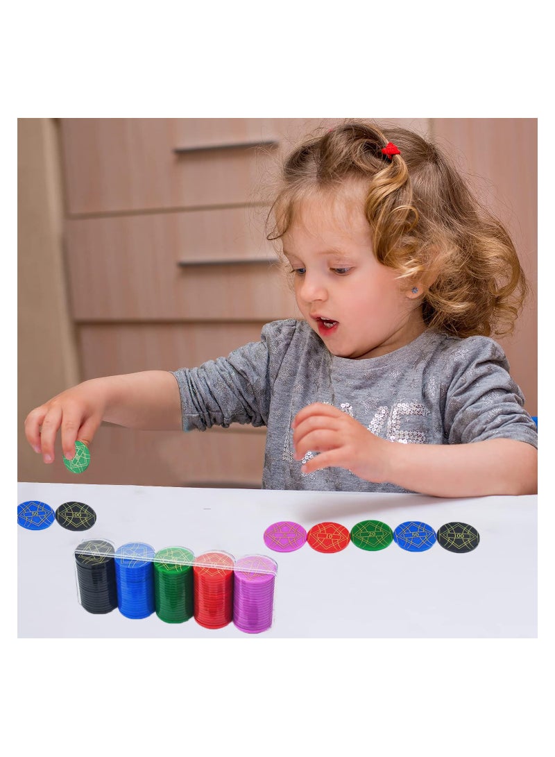 100 PCS Round Chips with Storage Box, 5 Color Large Plastic Round Chips Counting Numbers Teaching for Crafts Decoration, Plastic Counting Chips for Math - Image 2