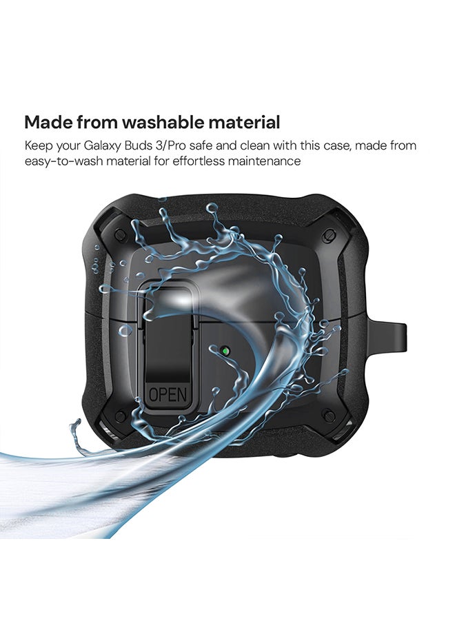 O Ozone - Case For Samsung Galaxy Buds3 & Galaxy Buds 3 Pro Case Cover (2024), Rugged Armor Shockproof Hard Shell Protection Case with Secure Lock Clip - Black - Image 1