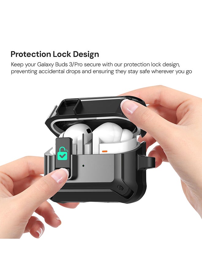 O Ozone - Case For Samsung Galaxy Buds3 & Galaxy Buds 3 Pro Case Cover (2024), Rugged Armor Shockproof Hard Shell Protection Case with Secure Lock Clip - Black - Image 1