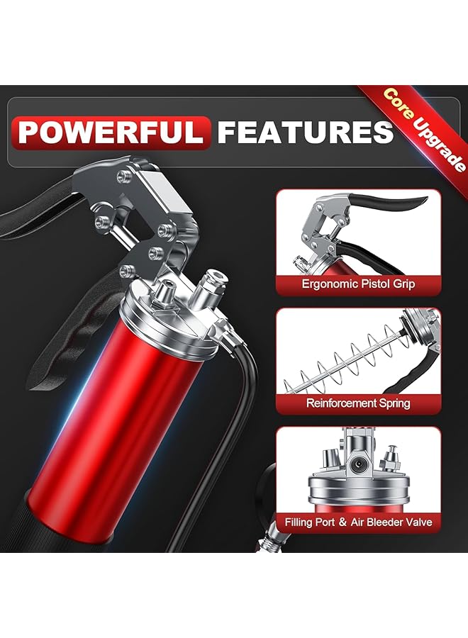KASTWAVE Grease Gun Kit, Heavy Duty Pistol Grip Grease Gun With Quick Locking Coupler, Spring Flex Hose, 14Oz Load, 2 Standard Hose, Reinforced Coupler, Rigid Pipe, Sharp Nozzle  - Image 5