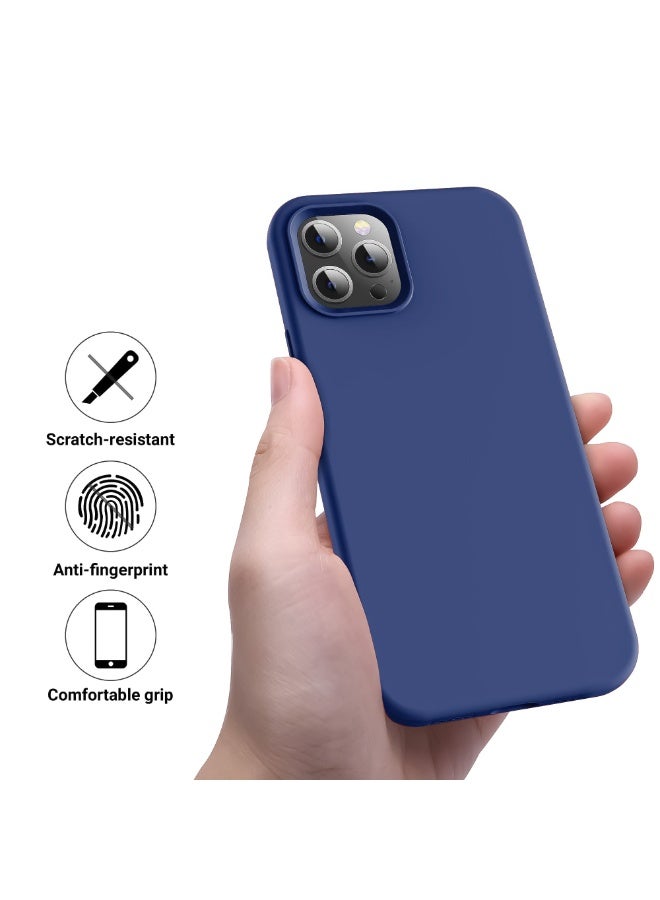 Compatible with iPhone 12 Pro Max Case 6.7 Inch Slim Liquid Silicone 4 Layers Soft Gel Rubber Shockproof Protective Phone Case with Anti Scratch Microfiber Lining (Blue) - Image 2