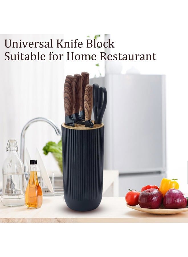RETROSOHOO Kitchen Knife Set, 6-Pieces Black Sharp Knife Set for Kitchen, Non-stick Non-slip Stainless Steel Chef Knife Set with Universal Knife Block Suitable for Home Restaurant(Wood Grain) - Image 5