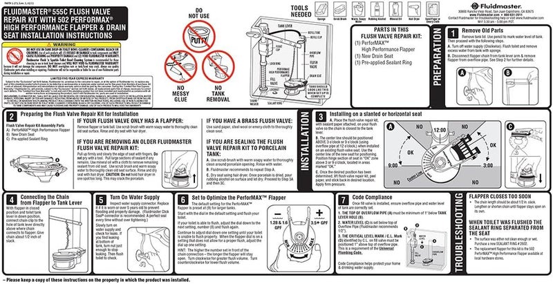 Fluidmaster 555CRP8 Universal PerforMAX 5 Minute Toilet Flush Valve Repair Kit 2 In. - Image 5