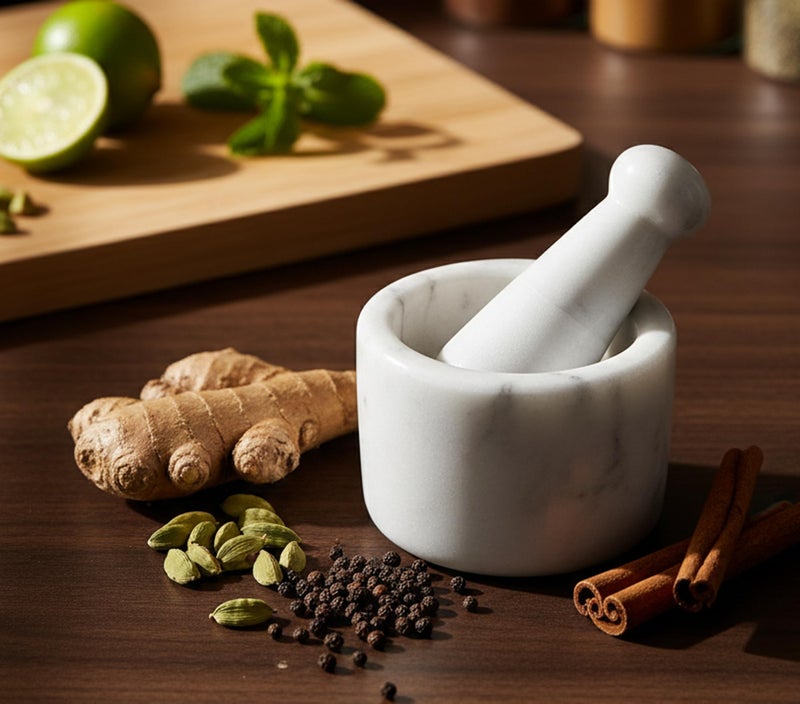 KLEO 2.75" Diameter White Marble Stone Mortar and Pestle Set Spice, Medicine Pills Grinder Masher - SMALL SIZE - Image 2
