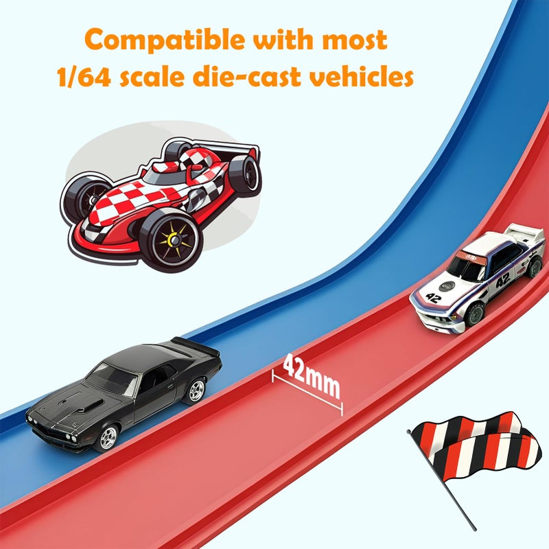 Yottix 15 Ft Flexible Race Track for Kids 3+, Certified Safe Flex Race Car Ramp with Two 1/64 Diecast Cars â€” Starter Set, Portable Roll-Up Racetrack with Strong Suction Cups, Great Gift for Boys Girls - Image 5