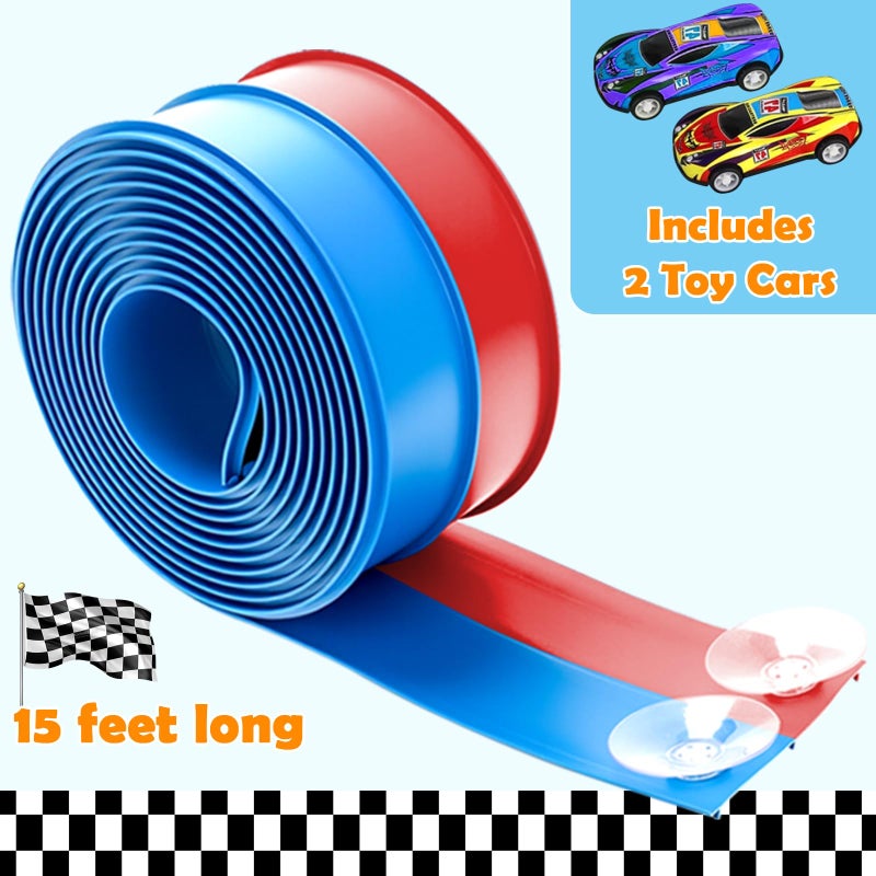 Yottix 15 Ft Flexible Race Track for Kids 3+, Certified Safe Flex Race Car Ramp with Two 1/64 Diecast Cars â€” Starter Set, Portable Roll-Up Racetrack with Strong Suction Cups, Great Gift for Boys Girls - Image 4